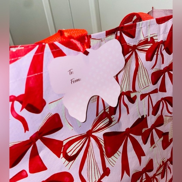 Reusable Shopping Tote Bags Christmas PINK BOWS x5 NWT - Picture 2 of 3